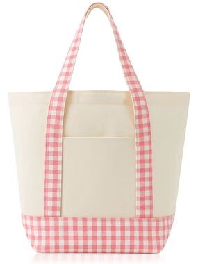 Cream and Pink Gingham Tote Bag - Stylish Everyday Carry